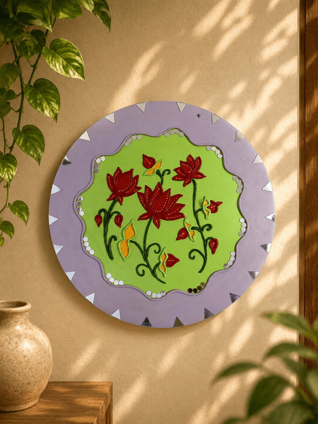 Rustic wall ornament with floral detail
