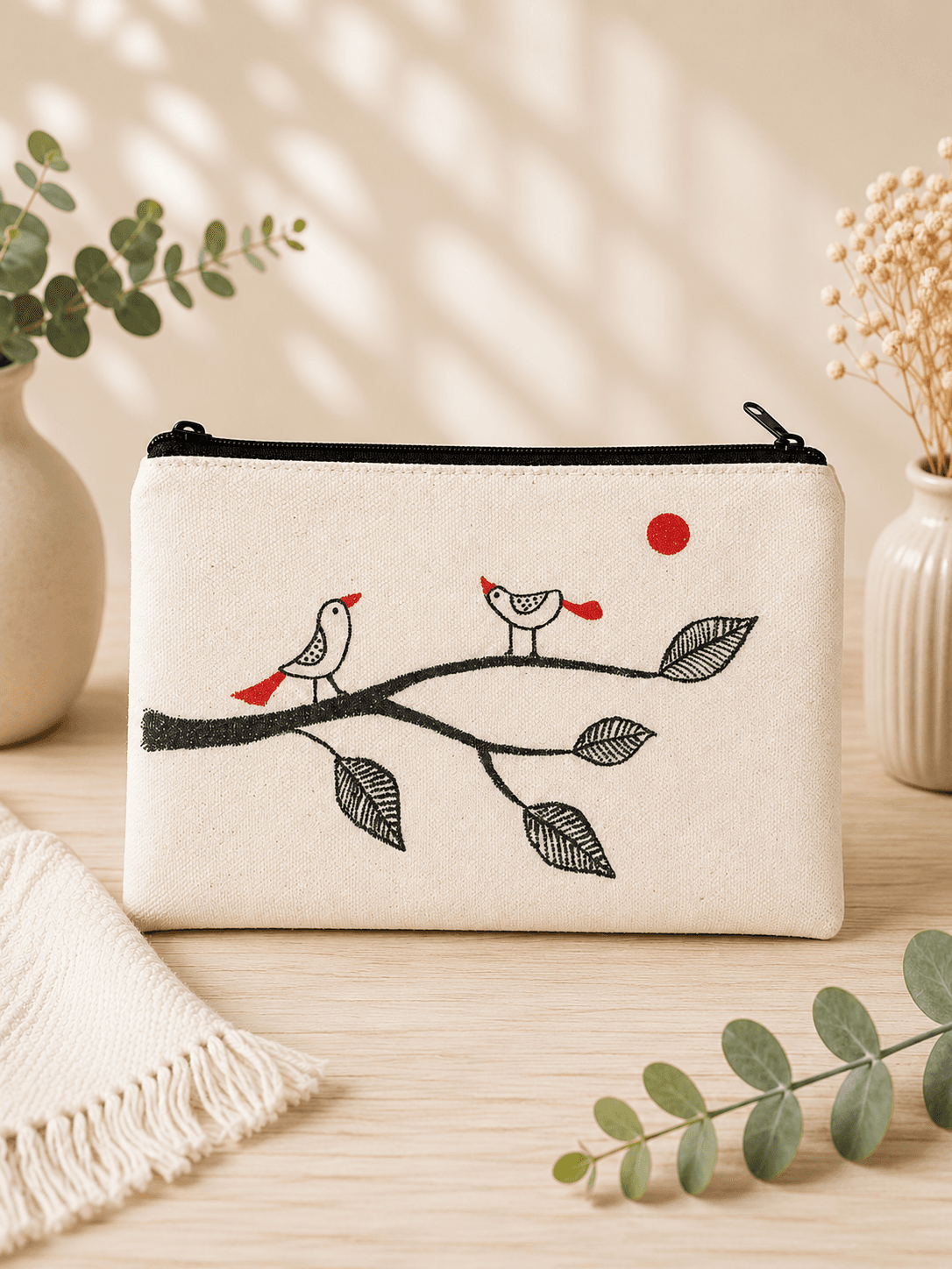 Minimal pouch with illustration and plants